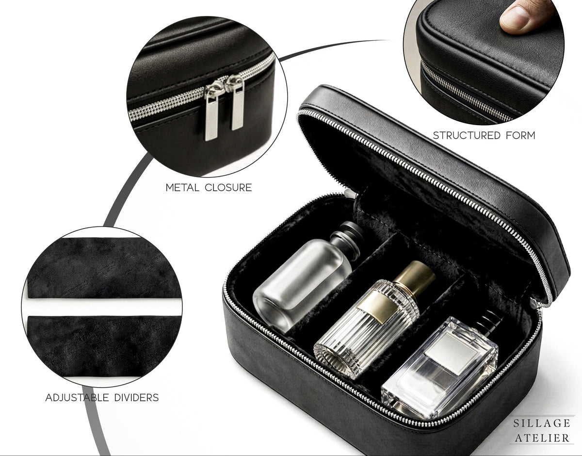 Perfume Organizer Bag - Black Leather